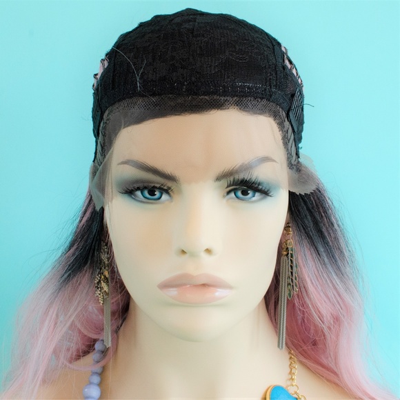 20" Pink Ombre Lace Front Wig w/ Black Roots - Picture 6 of 7